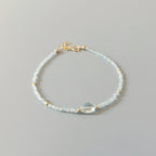 Tiny Aquamarine Bracelet Dainty Gemstone Beaded Bracelet Blue Crystal Stacking Jewelry Minimalist March Birthstone Birthday Gift Mom Wife
