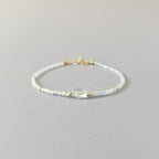 Tiny Aquamarine Bracelet Dainty Gemstone Beaded Bracelet Blue Crystal Stacking Jewelry Minimalist March Birthstone Birthday Gift Mom Wife