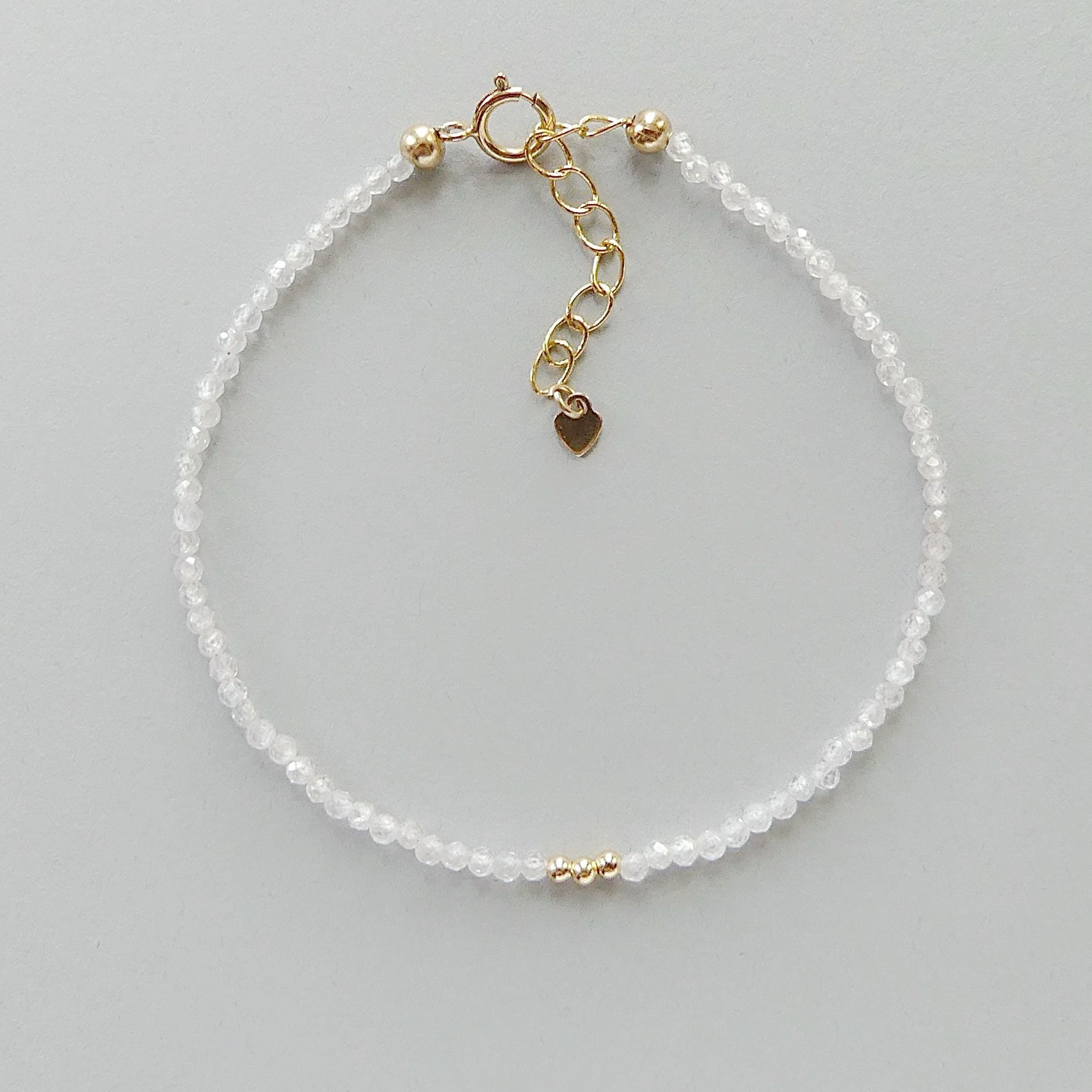Tiny Diamond Bracelet White Zircon Dainty Gemstone Beaded Bracelet Sparkly Crystal Minimalist April Birthstone Birthday Gift for Women