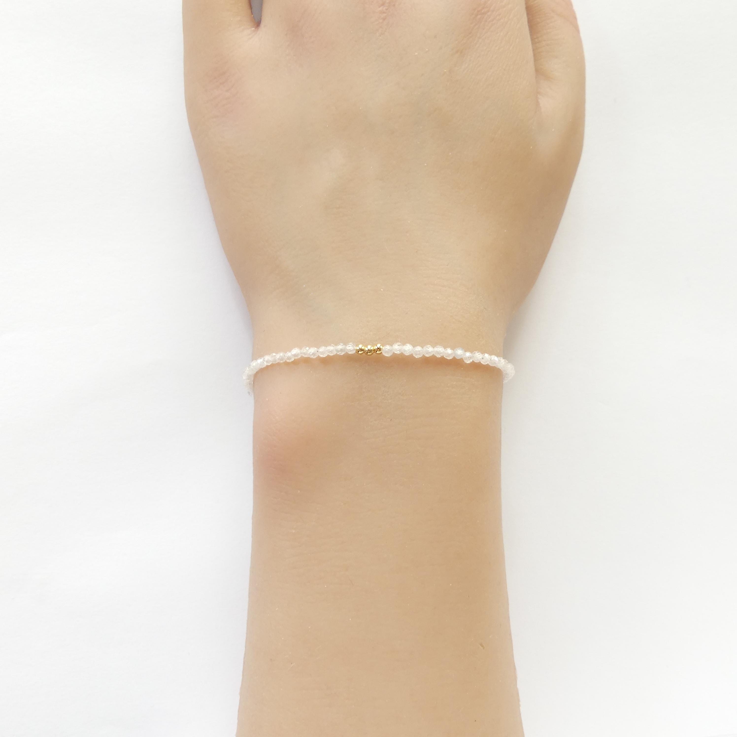 Tiny Diamond Bracelet White Zircon Dainty Gemstone Beaded Bracelet Sparkly Crystal Minimalist April Birthstone Birthday Gift for Women