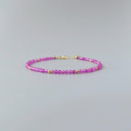 Tiny Hot Pink Quartz Bracelet Dainty Magenta Gemstone Beaded Bracelet Minimalist Jewelry Gift Self Care Birthday Gift Bridesmaid Mom Wife