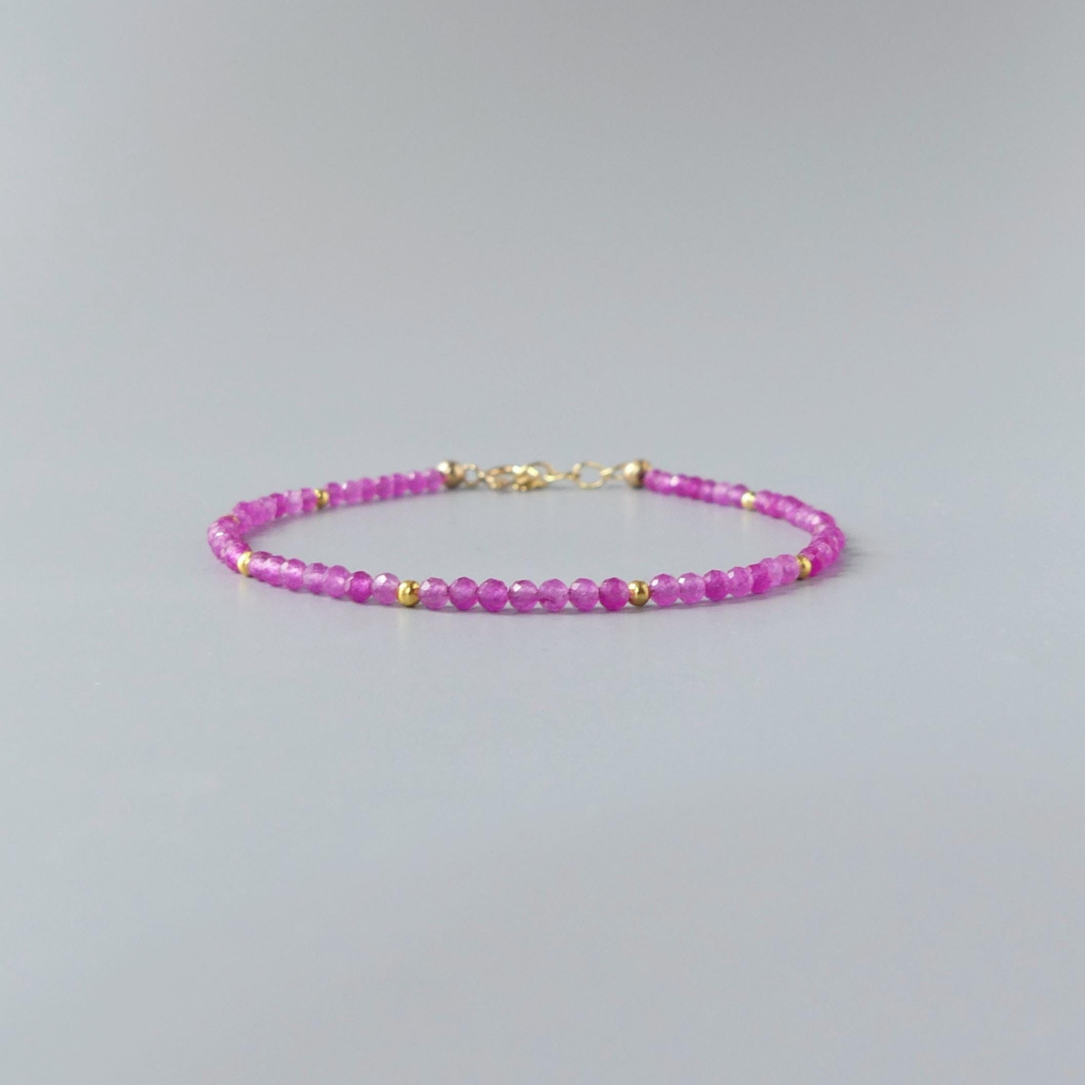Tiny Hot Pink Quartz Bracelet Dainty Magenta Gemstone Beaded Bracelet Minimalist Jewelry Gift Self Care Birthday Gift Bridesmaid Mom Wife