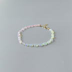 Tiny Opal Knot Bracelet Dainty Rainbow Neon Silk Knotted Jewelry Minimalist Bracelet Crystal October Birthstone Birthday Gift for Women
