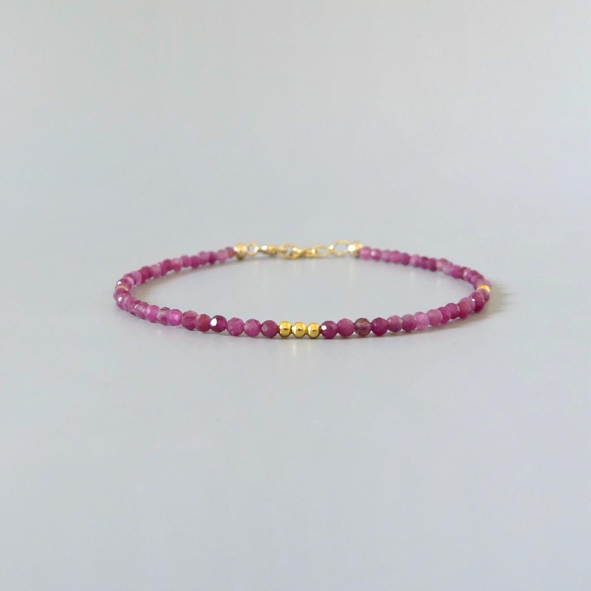 Tiny Rubellite Bracelet Dainty Pink Tourmaline Gemstone Beaded Bracelet October Birthstone Crystal Jewelry Minimalist Birthday Gift Mom Wife