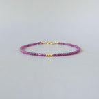Tiny Ruby Bracelet Dainty Beaded Pink Gemstone Bracelet Minimalist July Birthstone Jewelry Crystal Birthday Gift 40th Anniversary Mom Wife