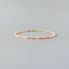 Tiny Pink Opal Bracelet Dainty Gemstone Beaded Bracelet October Birthstone Minimalist Trendy Bracelet Crystal Mom Birthday Gift for Wife Mom
