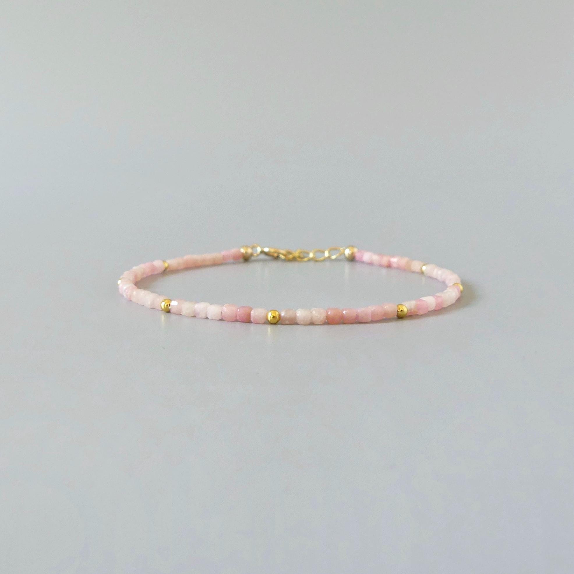 Tiny Pink Opal Bracelet Dainty Gemstone Beaded Bracelet October Birthstone Minimalist Trendy Bracelet Crystal Mom Birthday Gift for Wife Mom
