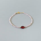 Tiny Rose Quartz Bracelet with Garnet Dainty Beaded Minimalist Jewelry