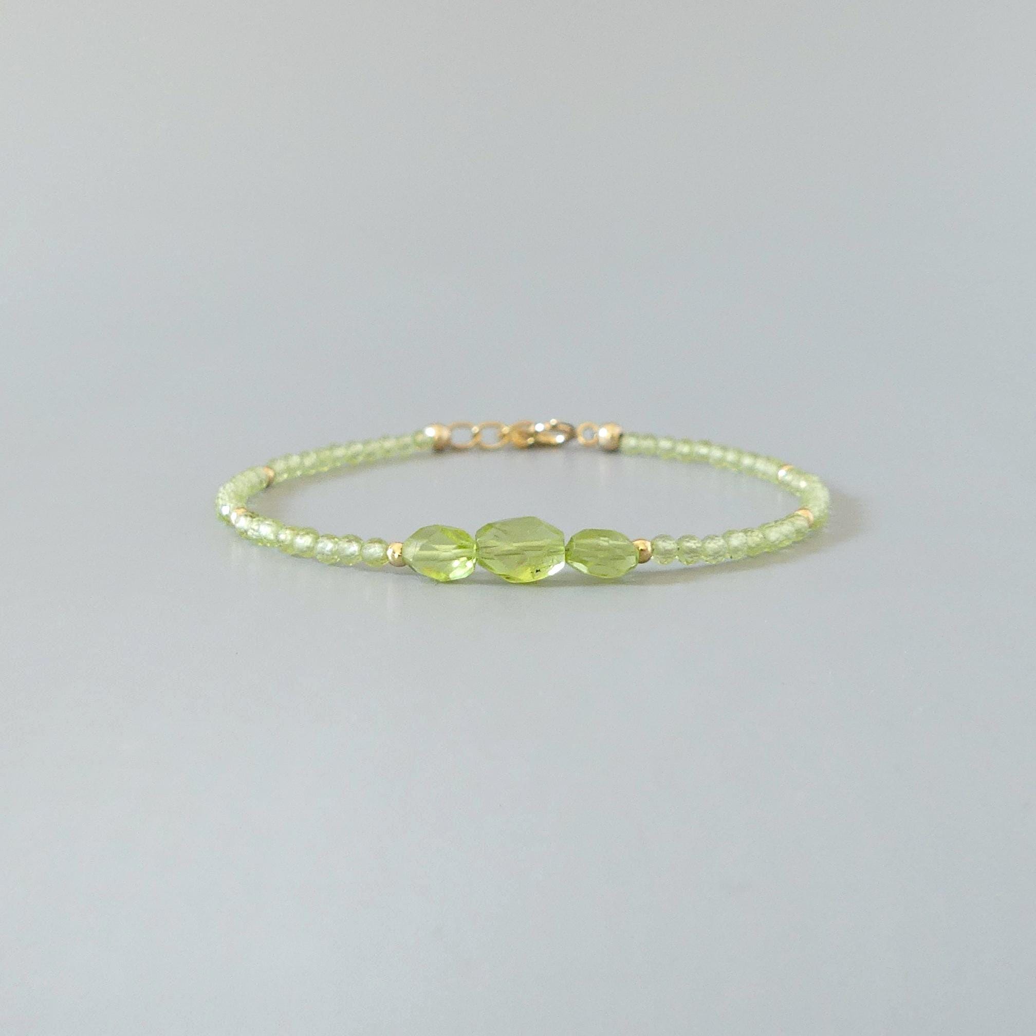 Tiny Peridot Bracelet - Dainty Gemstone Beaded Bracelet