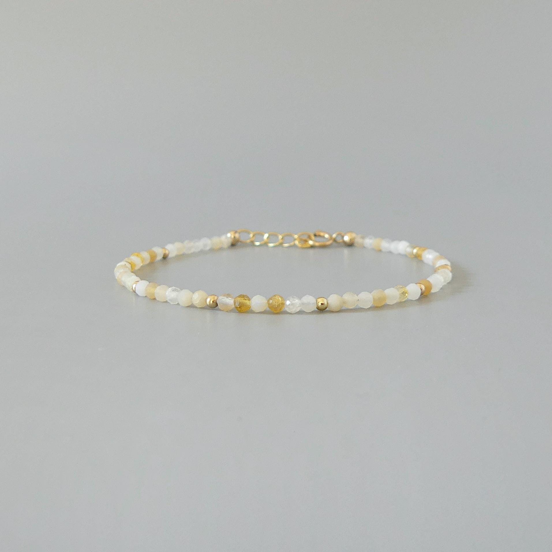 Tiny Yellow Opal Bracelet Dainty Gemstone Beaded Minimalist Opal Jewelry October Birthstone Mom Birthday Gift 14th Anniversary Wife Mom