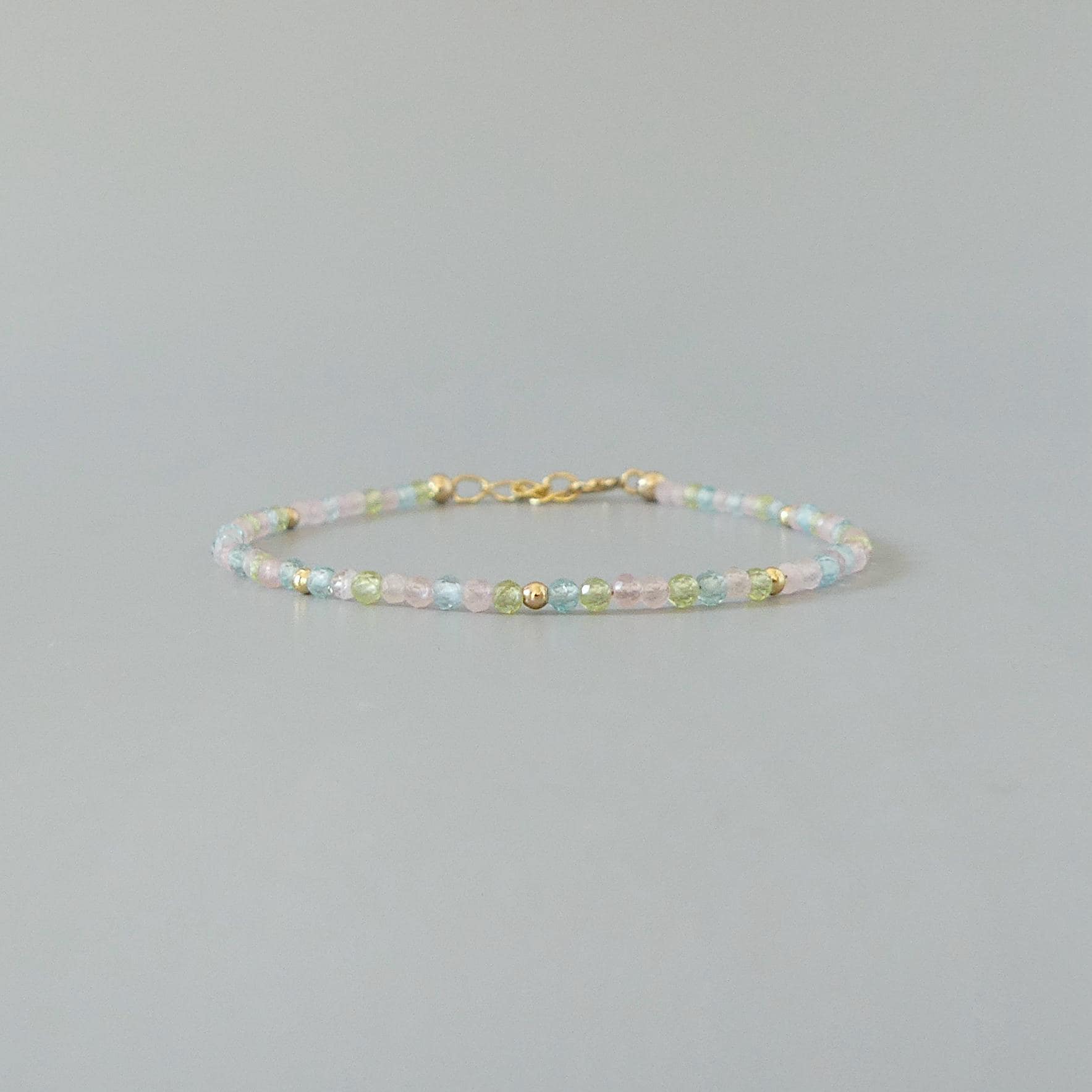 Tiny Pastel Bracelet Dainty Gemstone Beaded Jewelry Minimalist Crystal Bracelet Rose Quartz Apatite Peridot Birthday Gift Niece Daughter