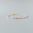 Dainty Strawberry Quartz Bracelet Tiny Gemstone Beaded Minimalist Jewelry