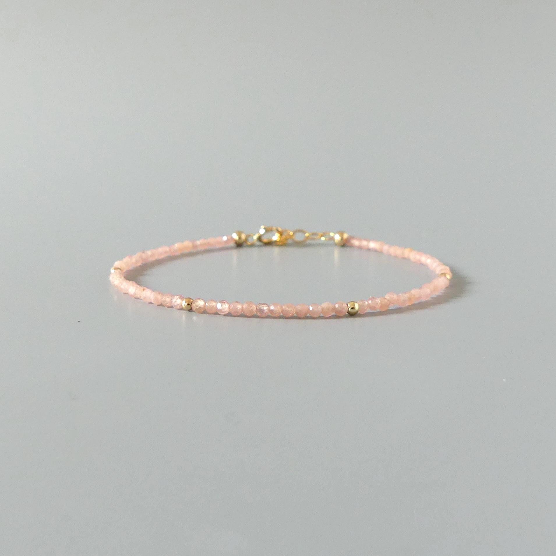 Tiny Rhodochrosite Bracelet Dainty Crystal Minimalist Jewelry