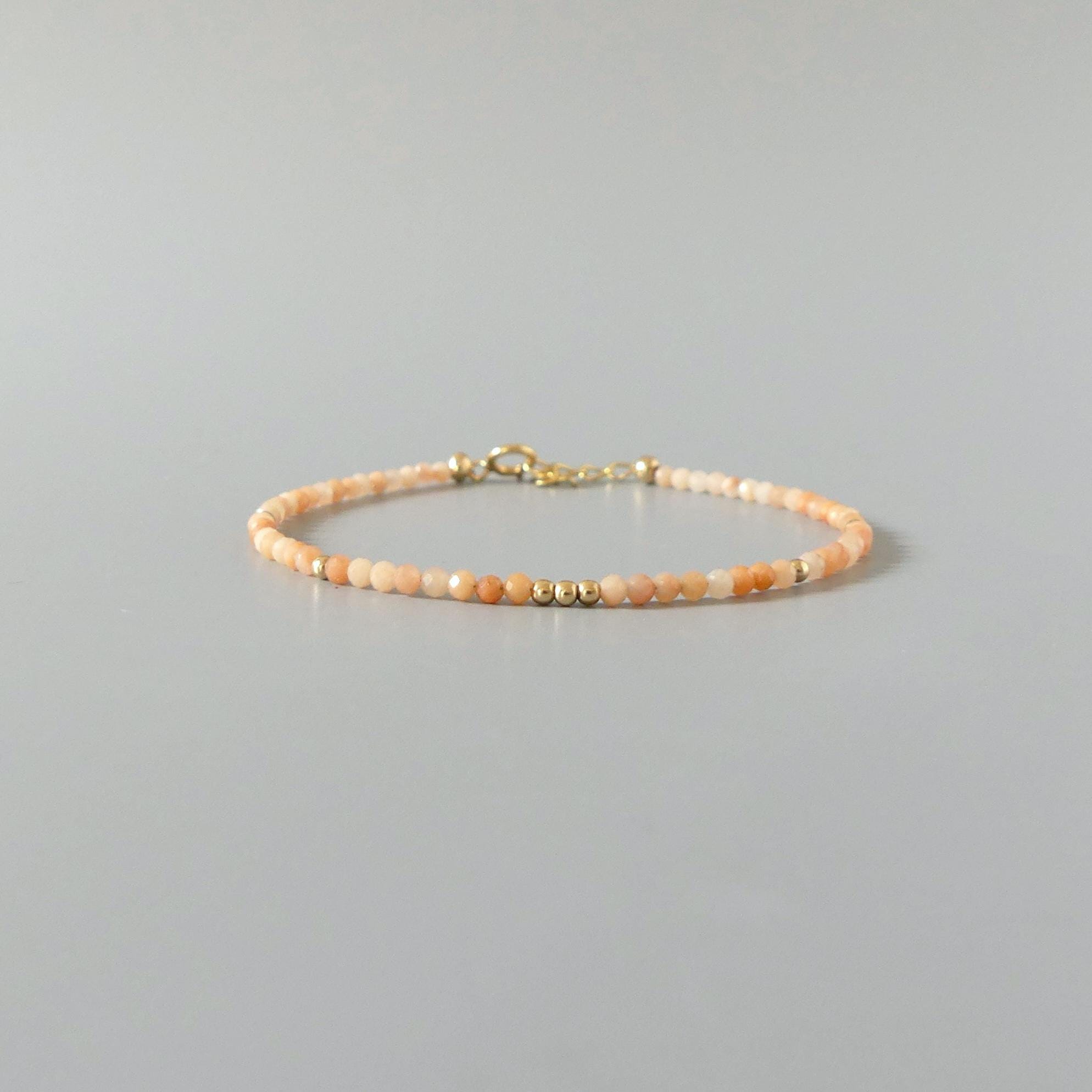 Tiny Pink Aventurine Bracelet Dainty Gemstone Beaded Jewelry Minimalist