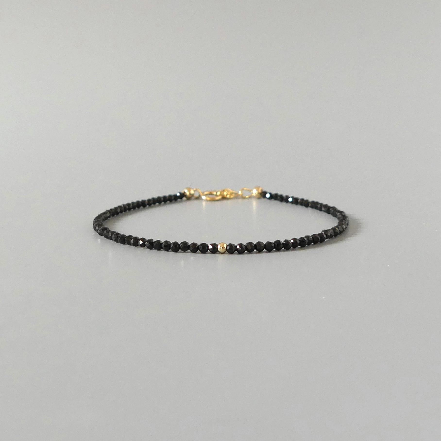 Tiny Black Tourmaline Bracelet Dainty Minimalist 1.5mm Jewelry