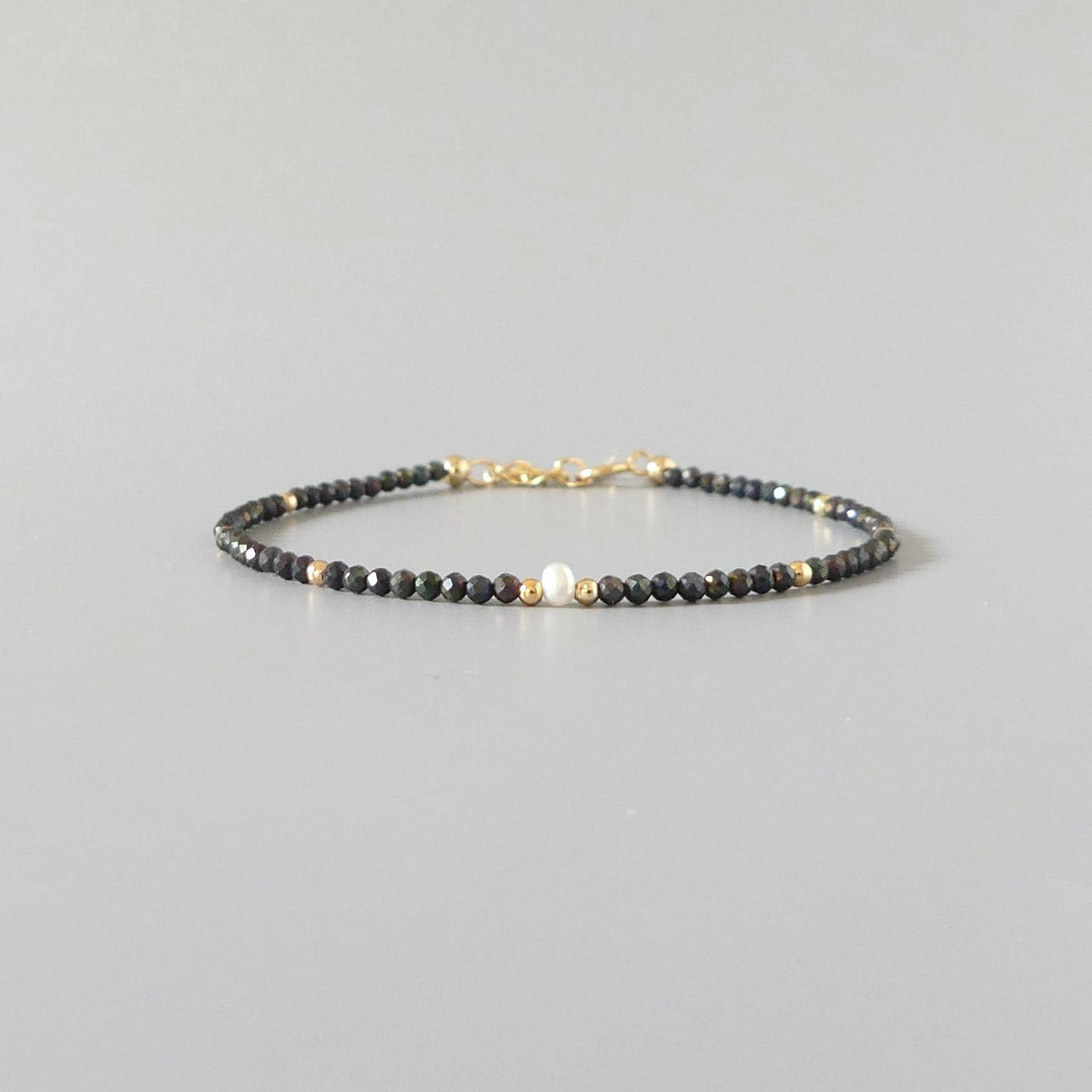 Tiny Mystic Black Spinel Bracelet Dainty Minimalist Jewelry