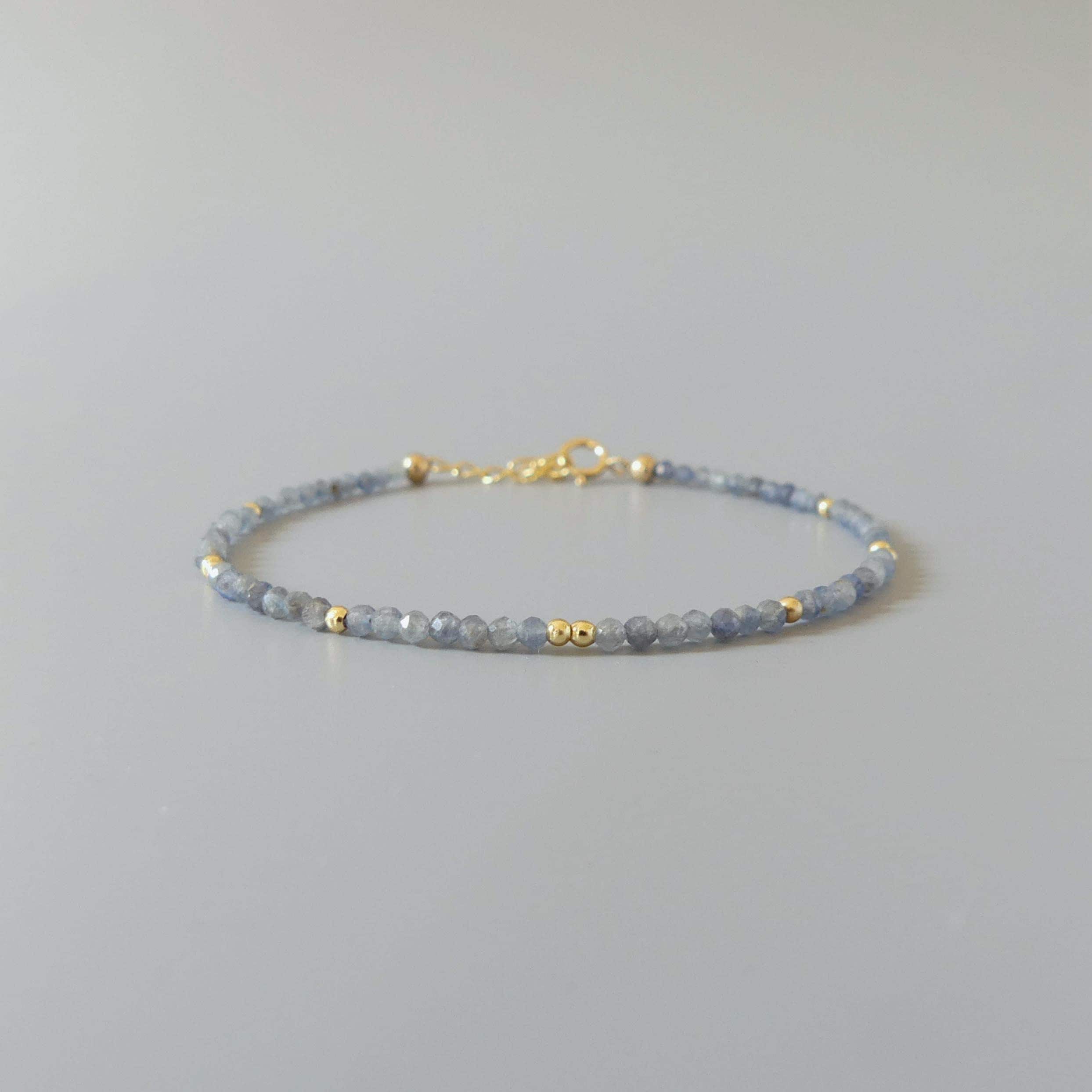 Tiny Sapphire Bracelet - Dainty Gemstone Beaded Jewelry
