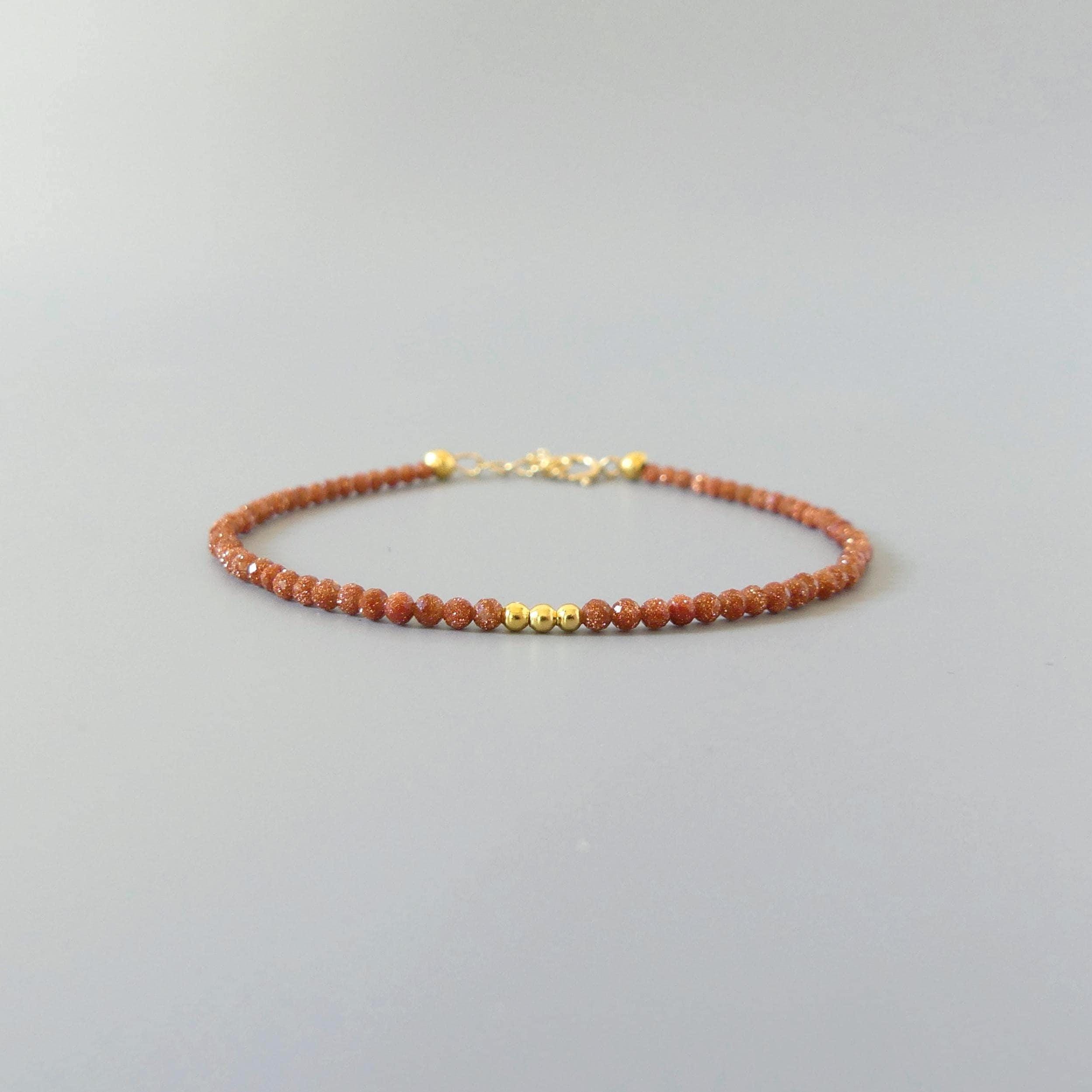 Tiny Goldstone Bracelet Dainty Sandstone Beaded Bracelet Stacking Crystal Jewelry Minimalist Birthday Gift for Women Sagittarius Leo Aries
