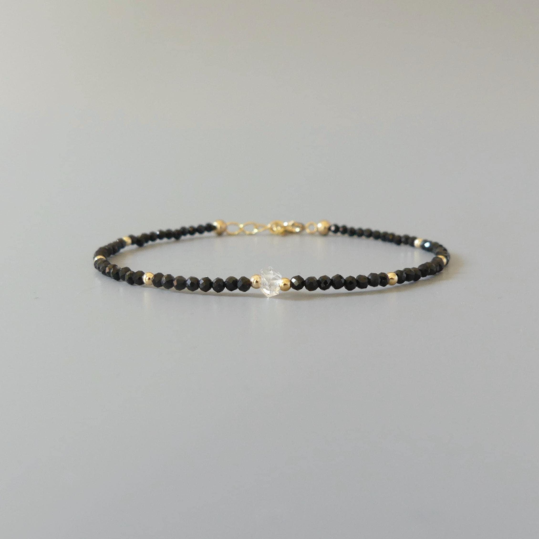Tiny Black Tourmaline Bracelet -Dainty Gemstone Beaded Jewelry