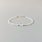 Tiny Aquamarine Bracelet Dainty Gemstone Beaded Bracelet Blue Crystal Stacking Jewelry Minimalist March Birthstone Birthday Gift Mom Wife
