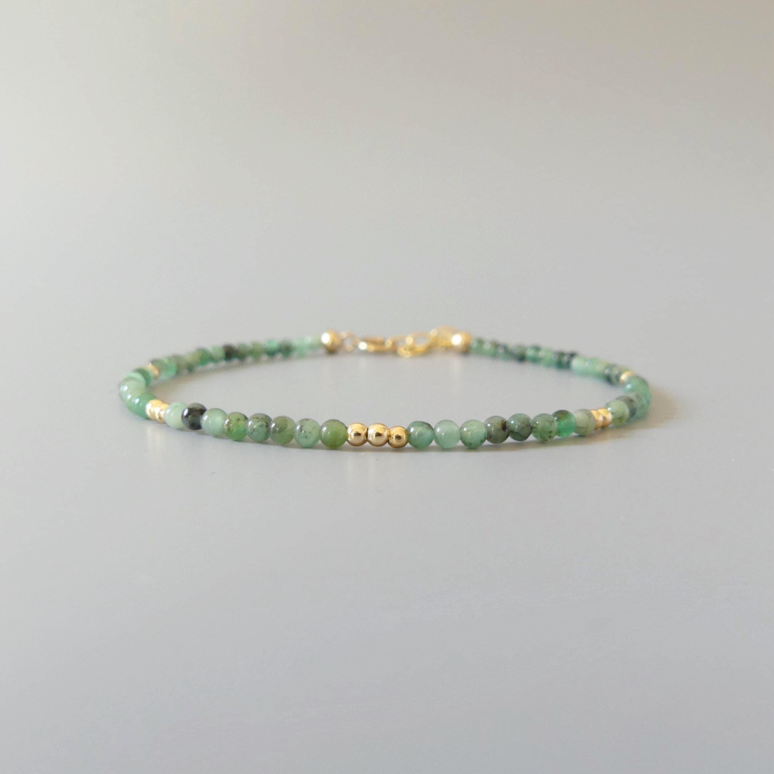 Tiny Emerald Bracelet - Dainty May Birthstone Jewelry