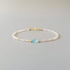 Tiny Pink Morganite Bracelet with Swiss Blue Topaz -Dainty Jewelry