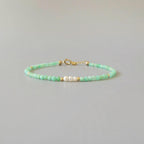 Tiny Chrysoprase and Pearls Bracelet - Dainty Pastel Gemstone Jewelry