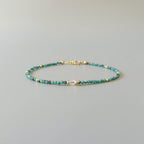 Tiny Turquoise Bracelet - Dainty Gemstone Beaded Jewelry