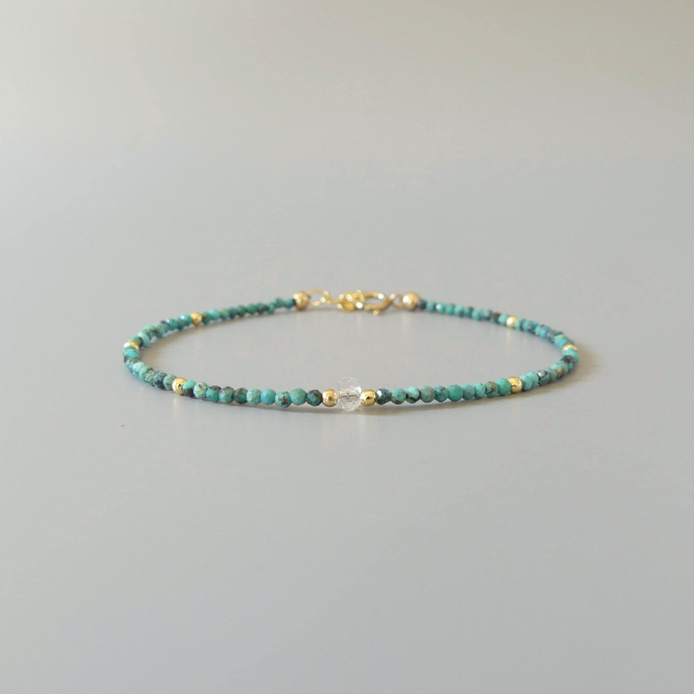 Tiny Turquoise Bracelet - Dainty Gemstone Beaded Jewelry