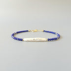 Tiny Lapis Lazuli Bracelet with Biwa Pearl - Dainty Gemstone Beaded Jewelry