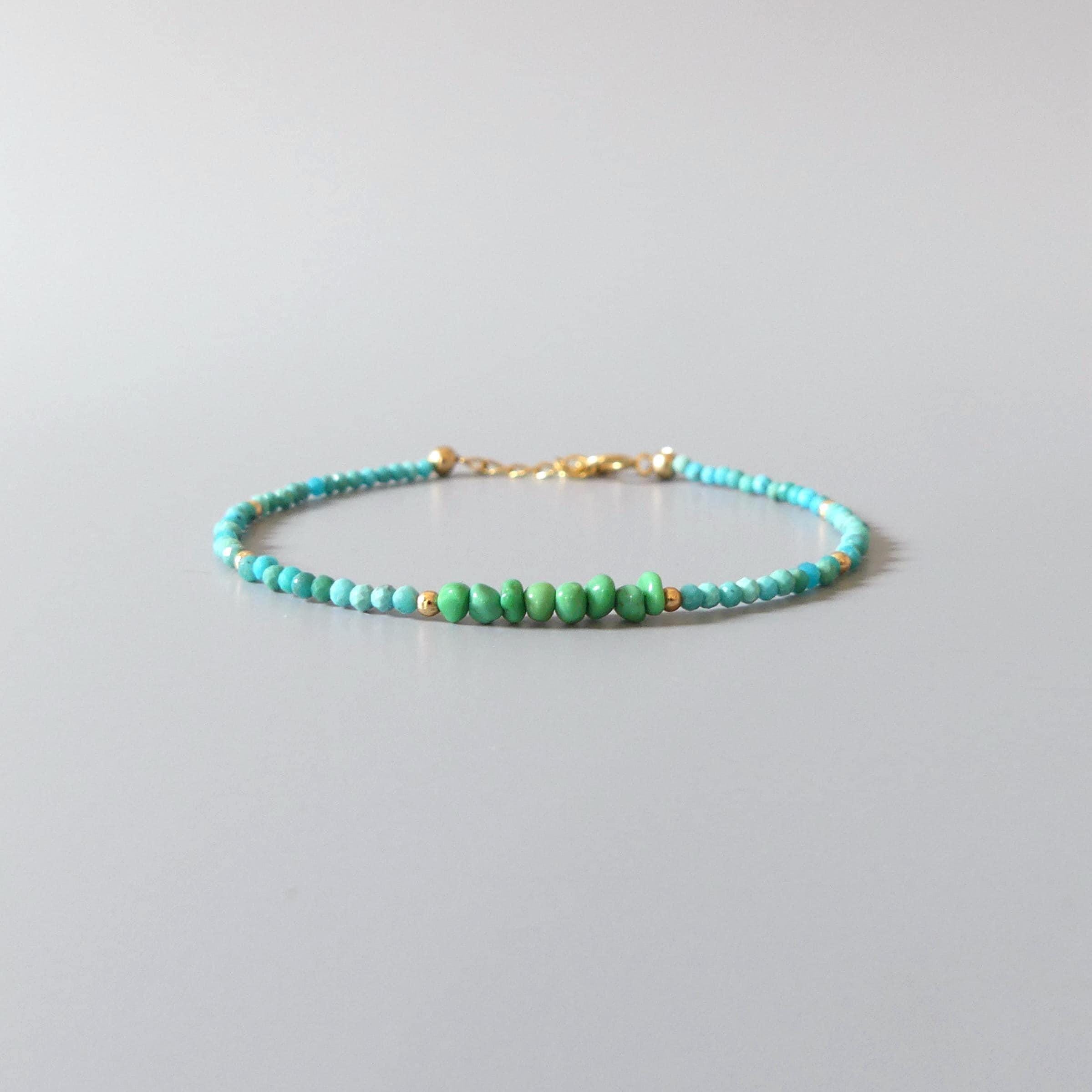Tiny Blue and Green Arizona Turquoise Bracelet - Dainty Gemstone Beaded Jewelry