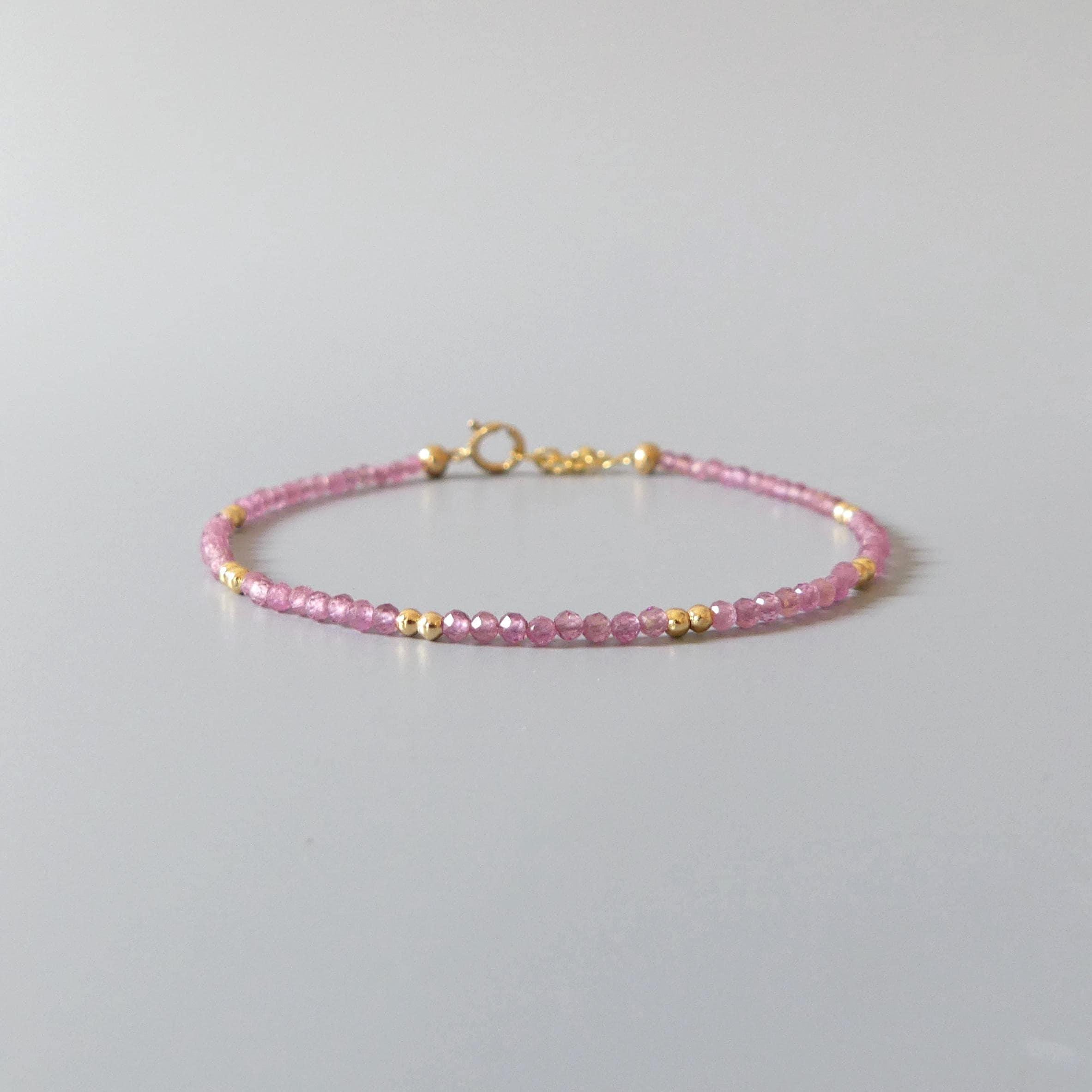 Tiny Pink Tourmaline Bracelet - Dainty October Birthstone Jewelry
