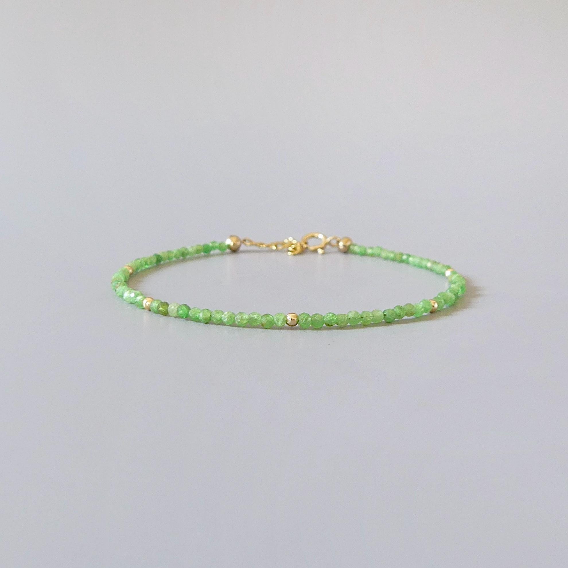 Tiny Tsavorite Garnet Bracelet - Dainty Gemstone Beaded Jewelry