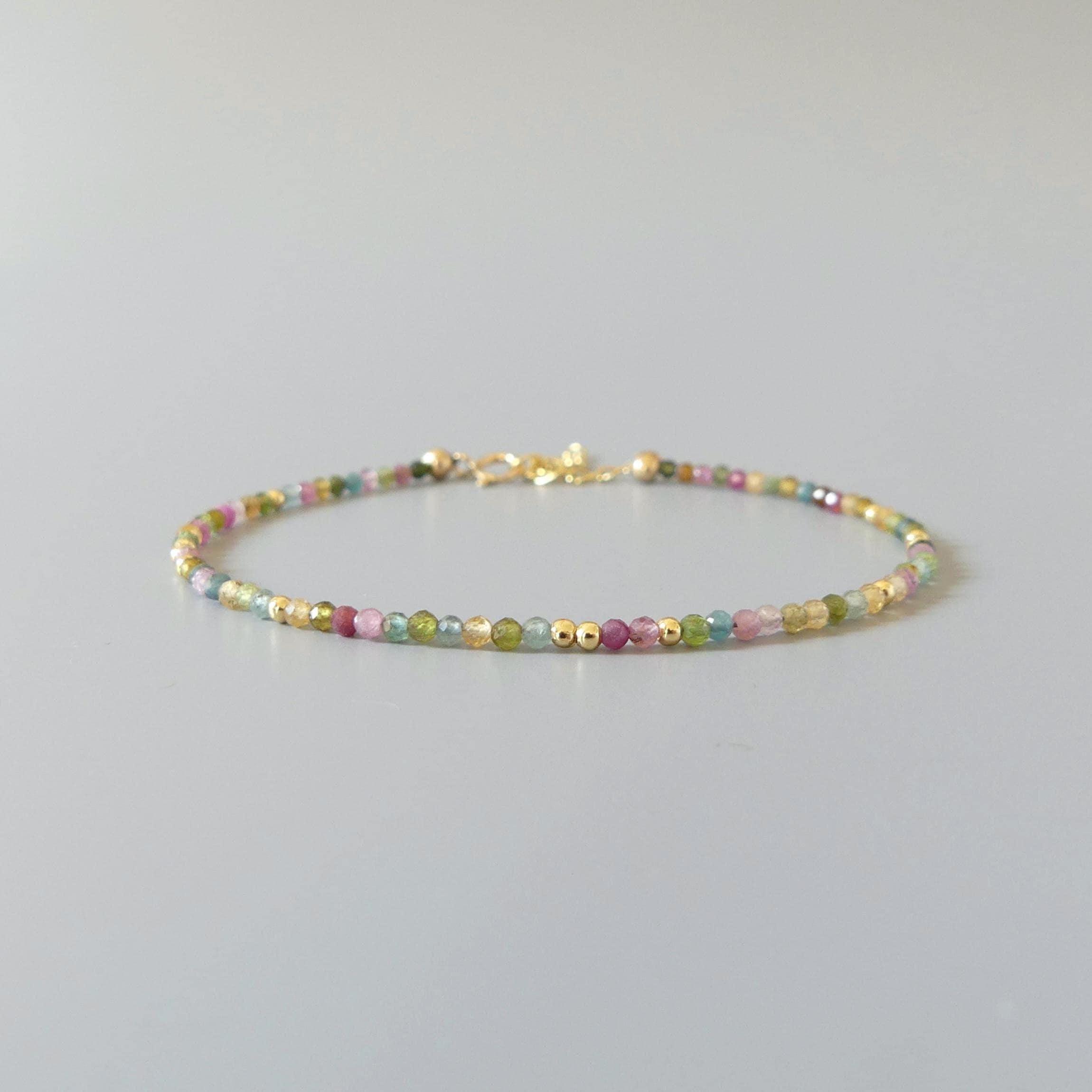Tiny Watermelon Tourmaline Bracelet -Dainty Colorful Beaded Jewelry