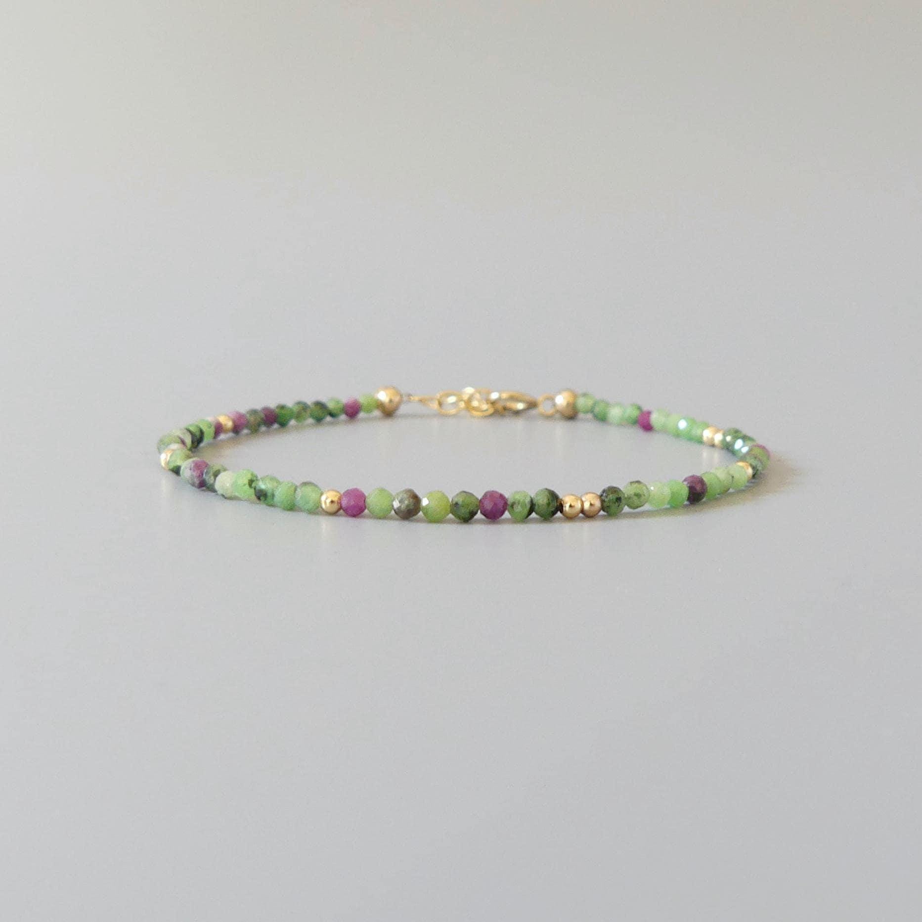 Tiny Ruby Zoisite Bracelet - Dainty Beaded Jewelry