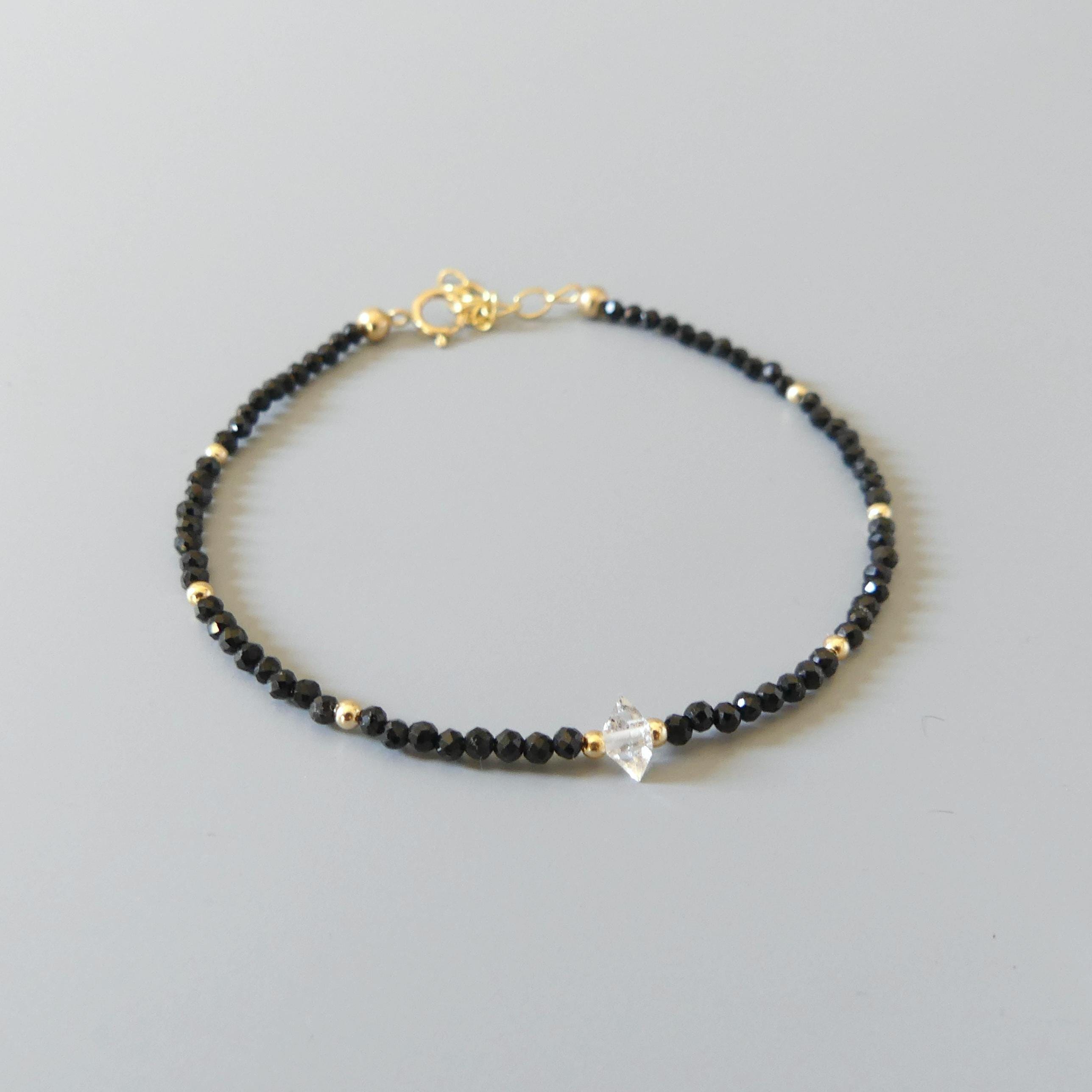 Tiny Black Tourmaline Bracelet -Dainty Gemstone Beaded Jewelry