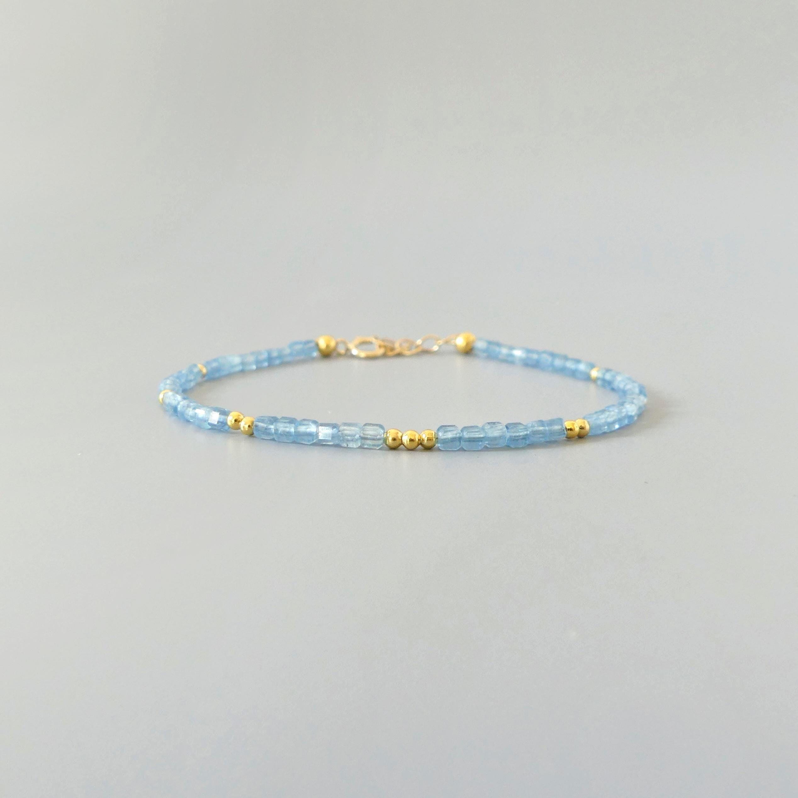 Tiny Aquamarine Bracelet -Dainty March Birthstone Jewelry