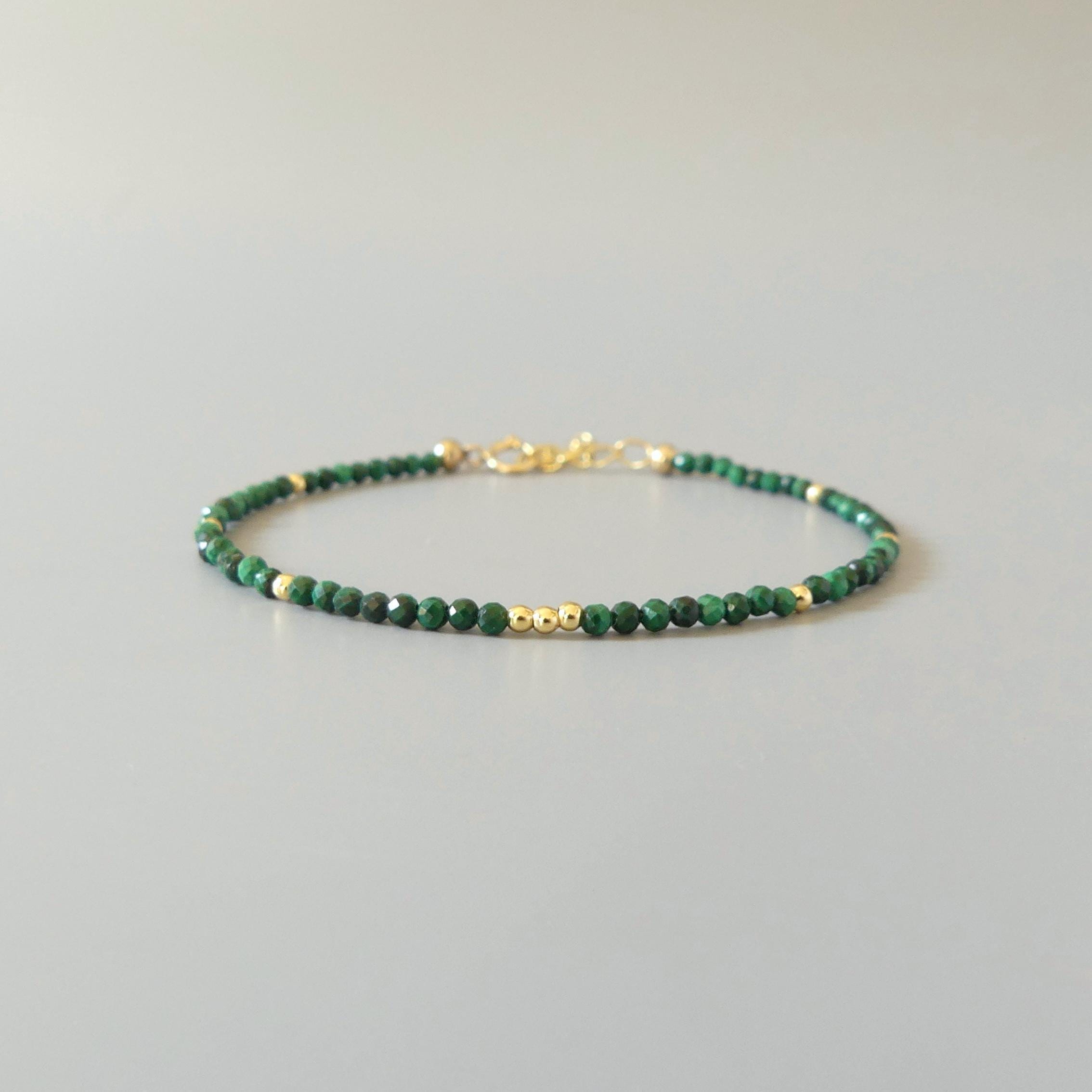 Tiny Malachite Bracelet - Dainty Gemstone Beaded Bracelet