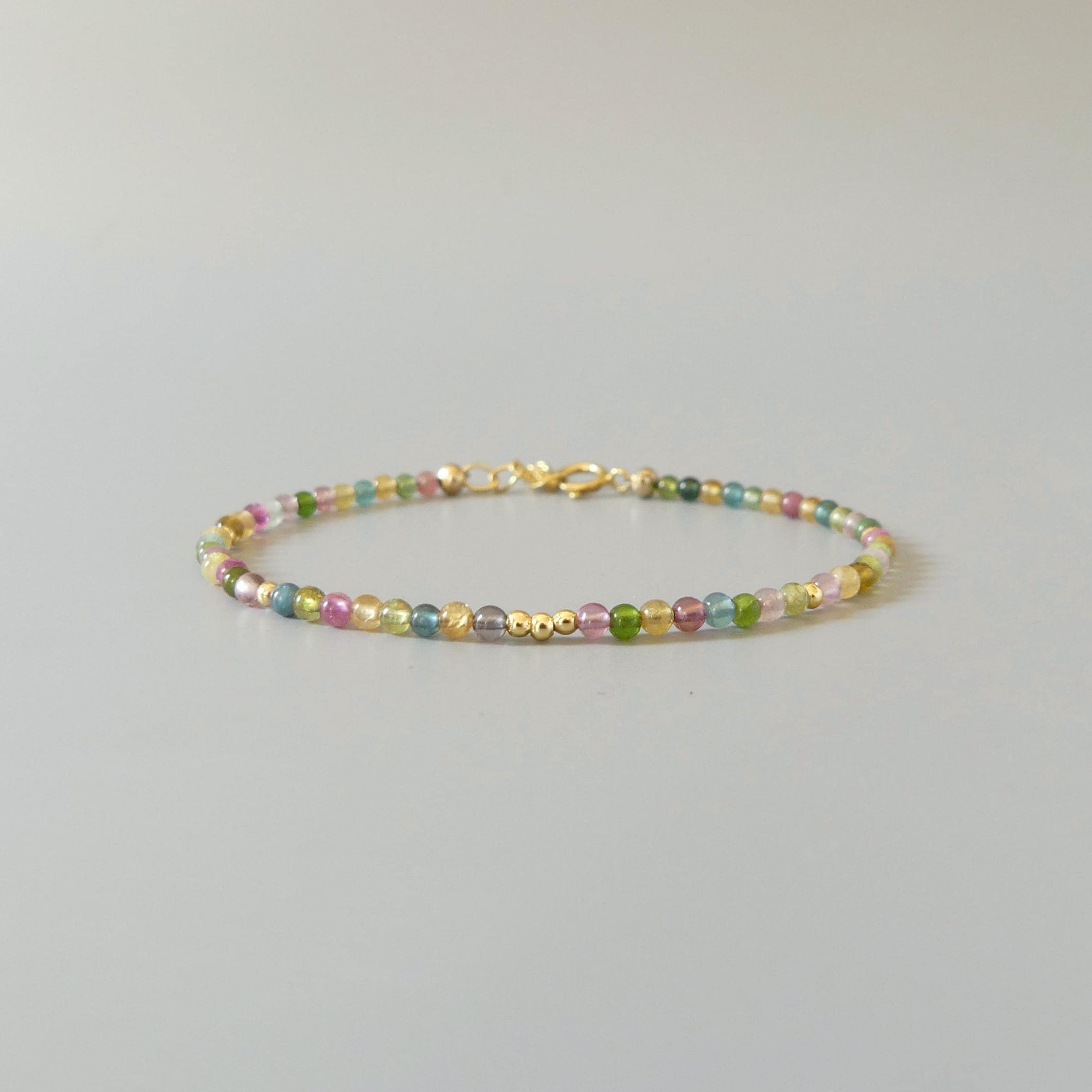 Tiny Watermelon Tourmaline Bracelet - Dainty Gemstone Beaded Jewelry
