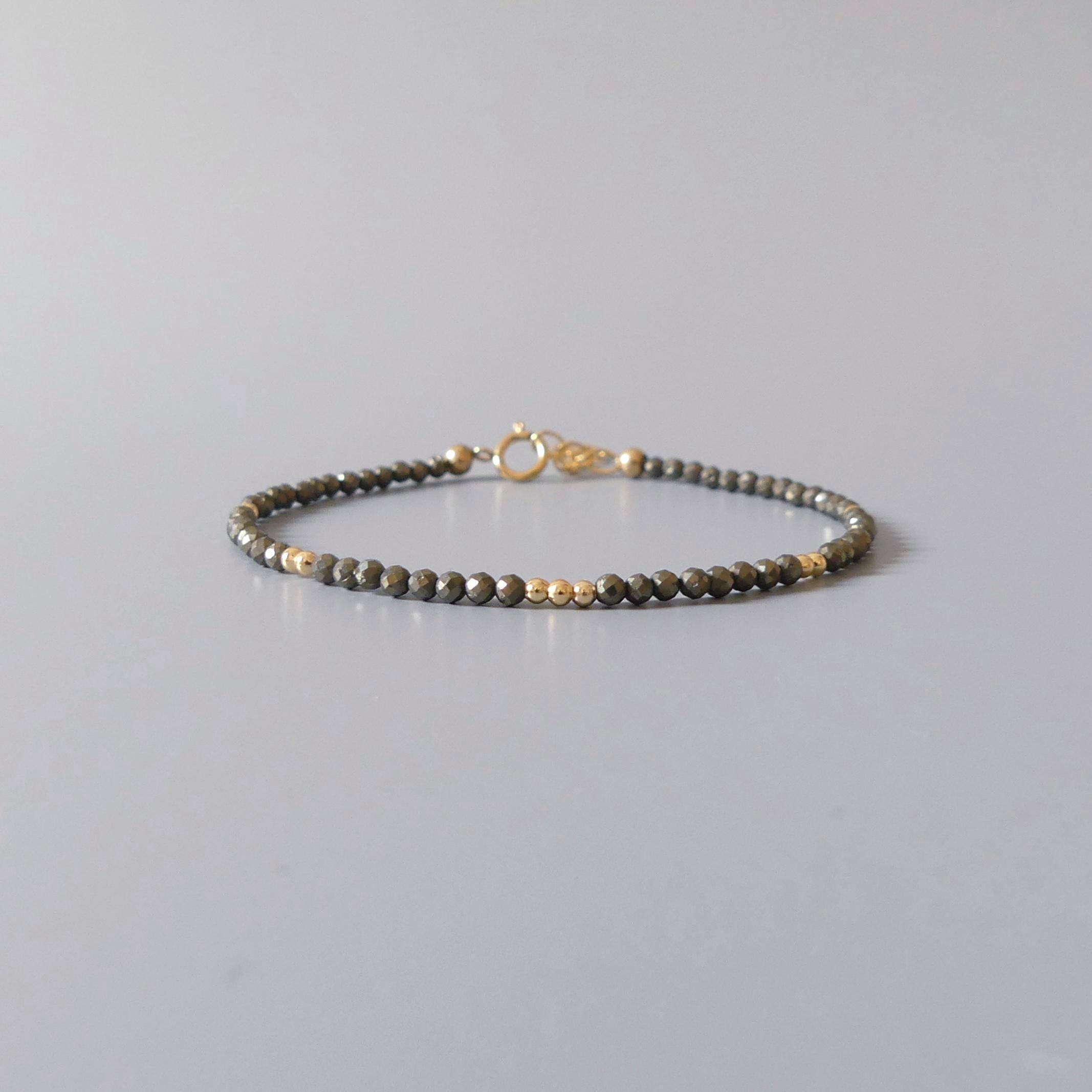 Tiny Pyrite Bracelet - Dainty Gemstone Beaded Jewelry