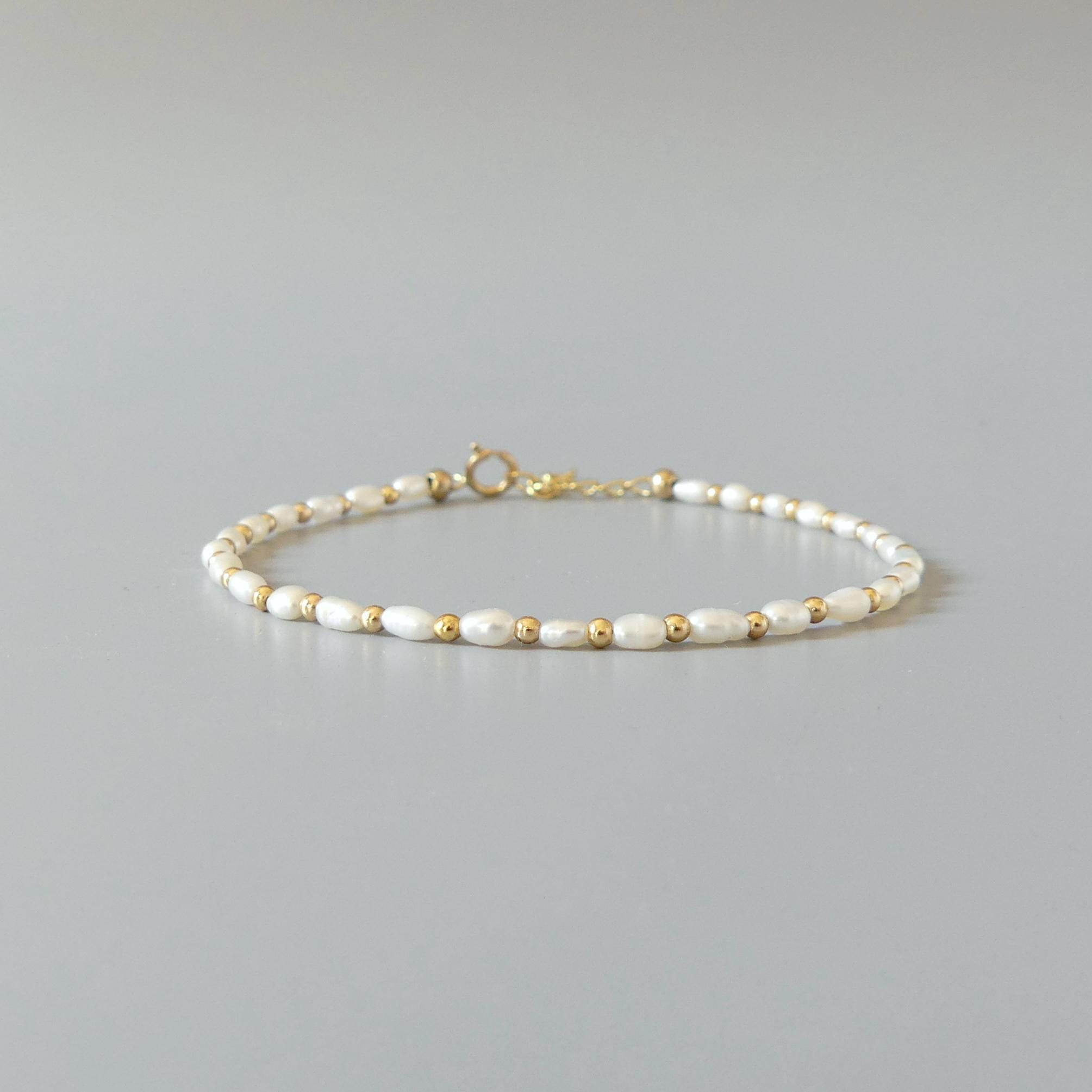 Tiny Freshwater Pearl Bracelet - Dainty June Birthstone Jewelry