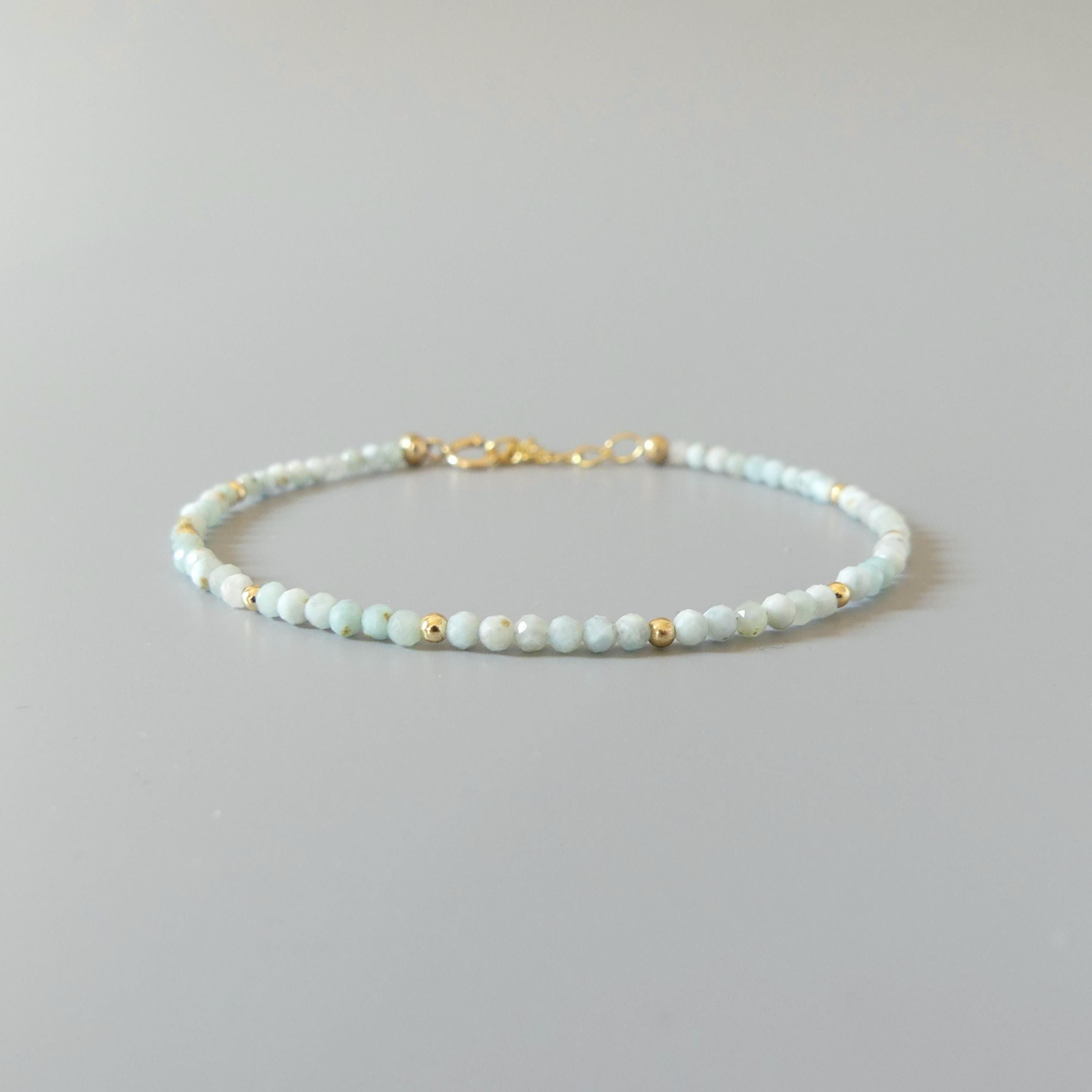 Tiny Larimar Bracelet -Dainty Beaded Bracelet