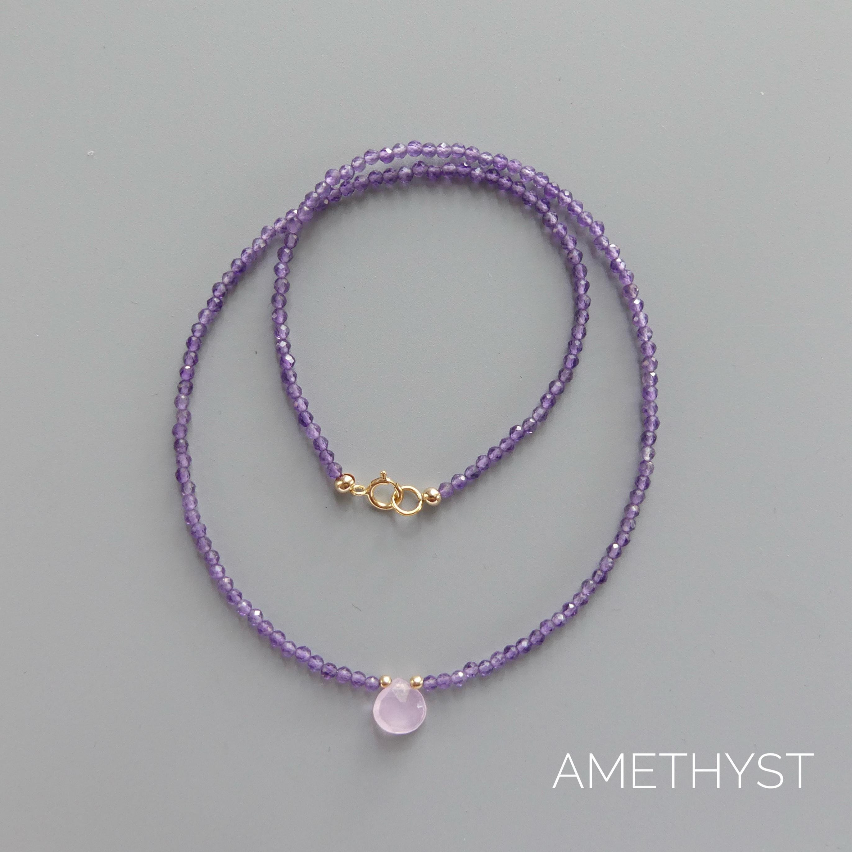 Tiny Gemstone Beaded Necklace Dainty Amazonite Amethyst Peridot Garnet Crystal Choker Minimalist Jewelry Birthday Gift Daughter Wife Mom