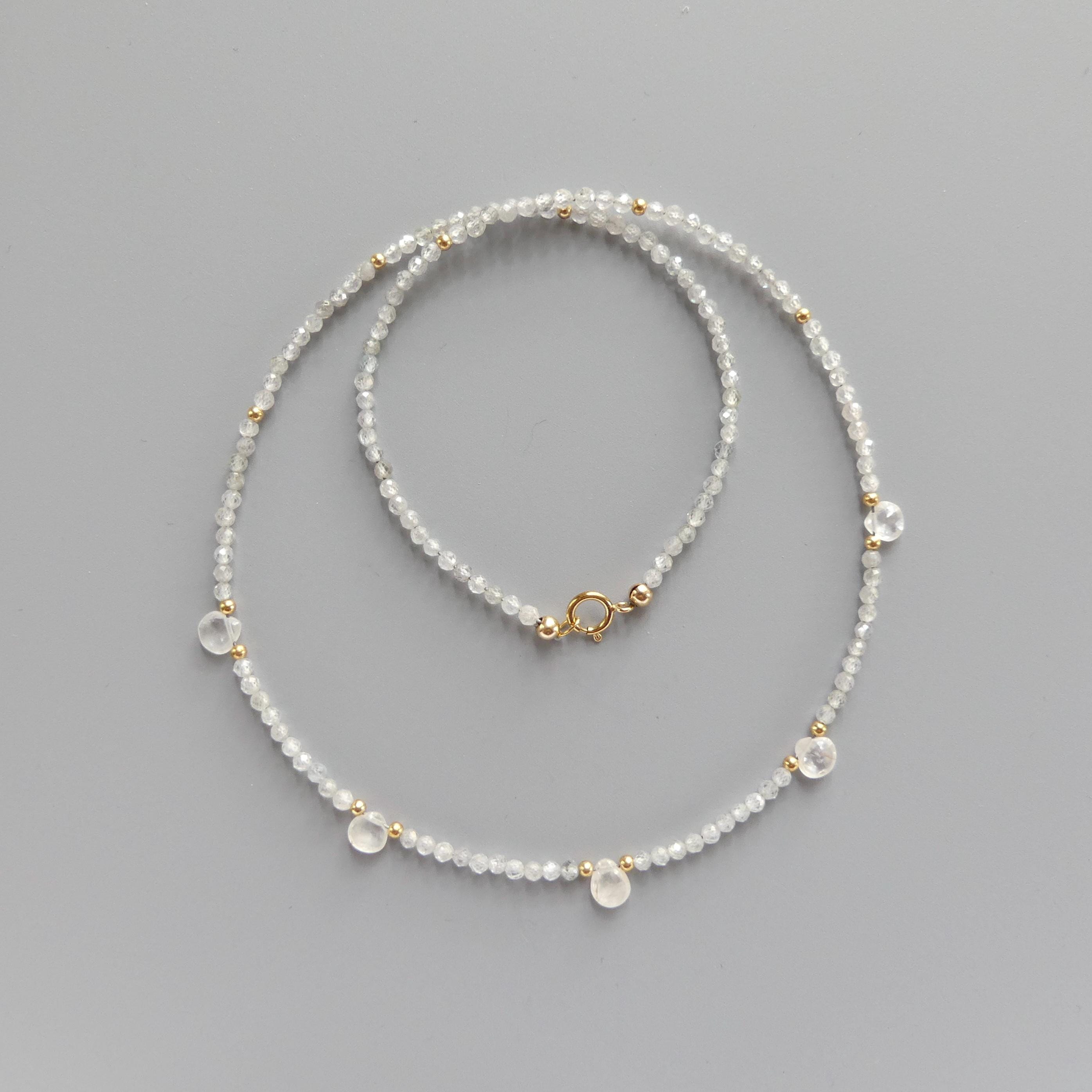 Tiny Diamond White Zircon Beaded Necklace Dainty Zircon Choker Sparkly Crystal Minimalist Jewelry Birthday Gift April Birthstone Wife Mom