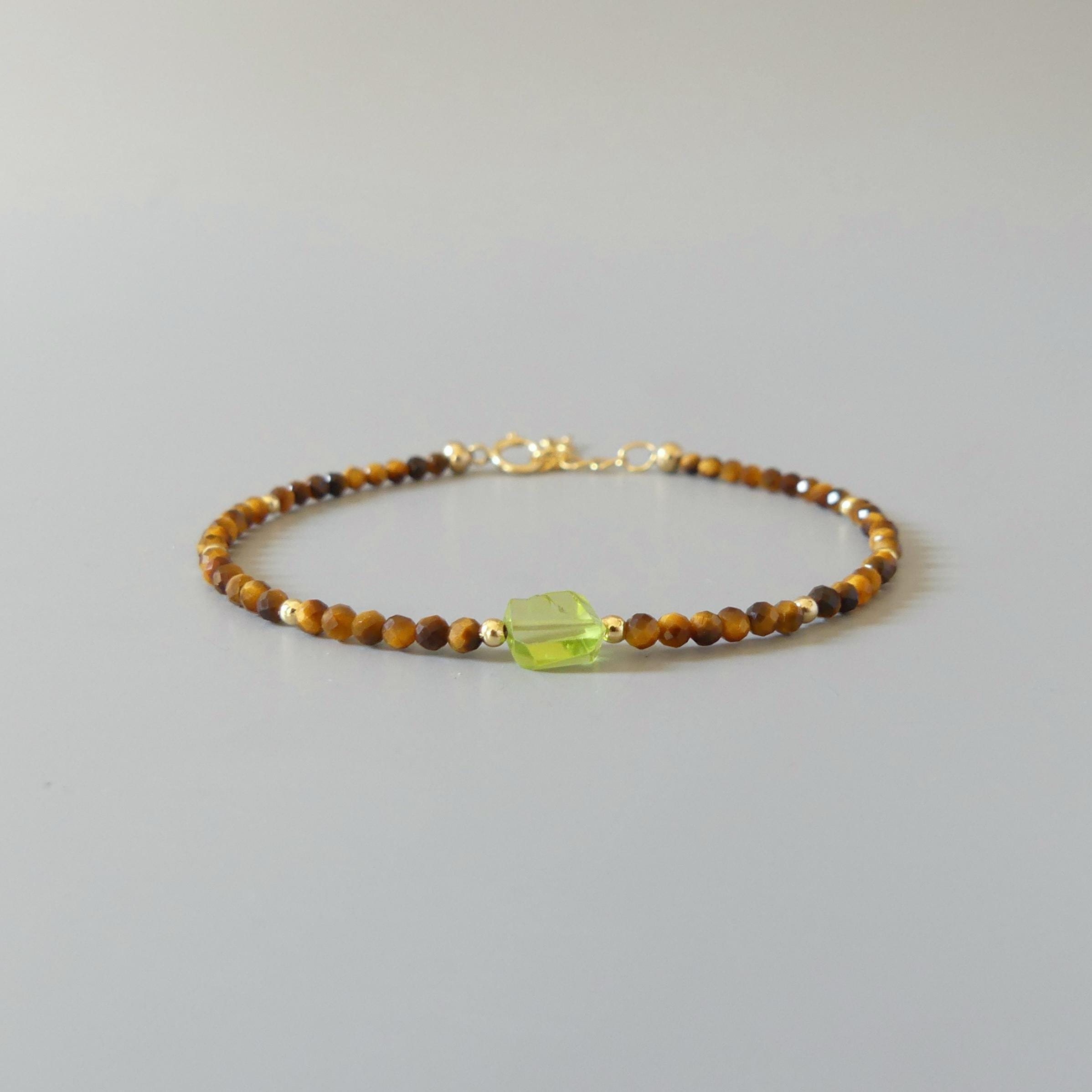 Tiny Tiger Eye Bracelet Dainty Gemstone Beaded Jewelry Tiger's eye Stacking Trendy Bracelet Peridot Minimalist Jewelry Birthday Gift Mom