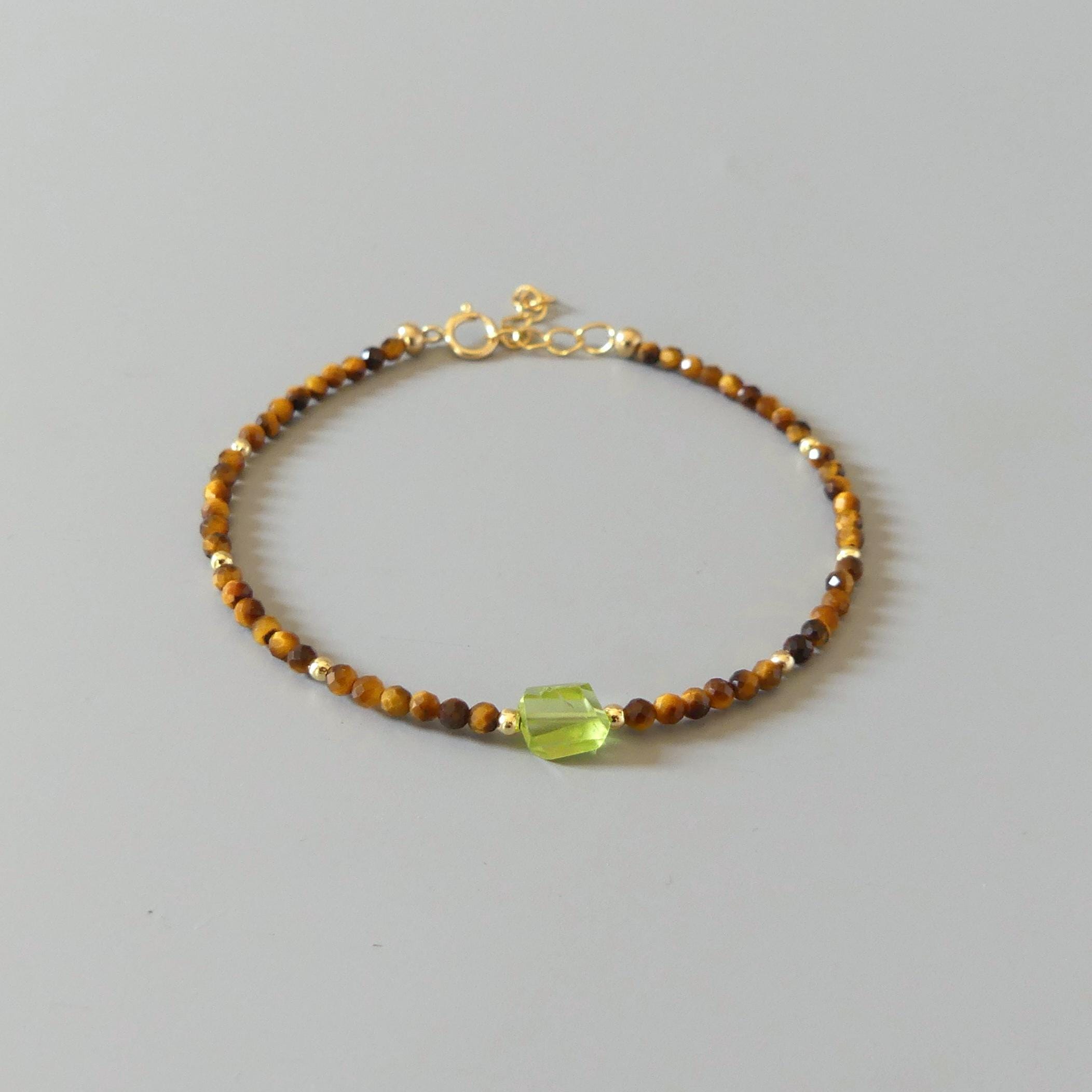 Tiny Tiger Eye Bracelet Dainty Gemstone Beaded Jewelry Tiger's eye Stacking Trendy Bracelet Peridot Minimalist Jewelry Birthday Gift Mom