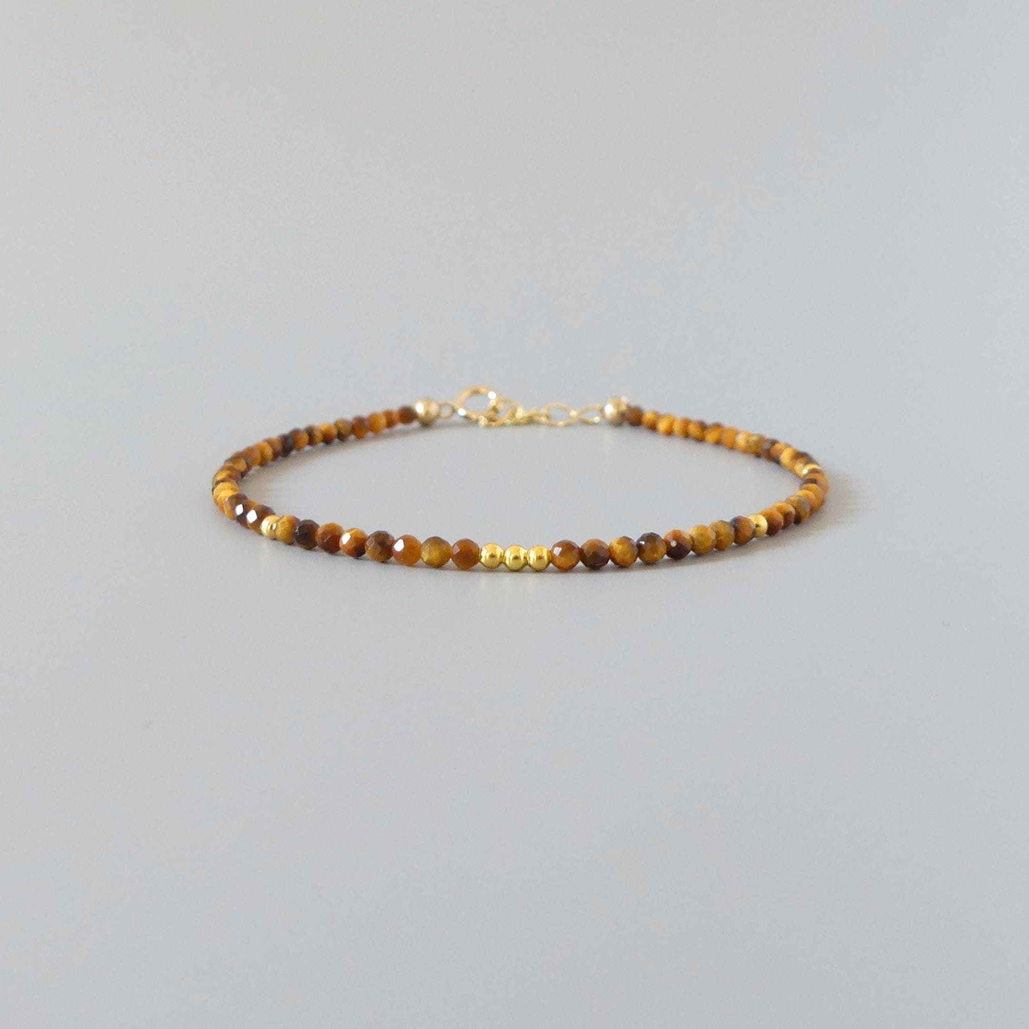Tiny Tiger Eye Bracelet with Peridot -Dainty Beaded Jewelry