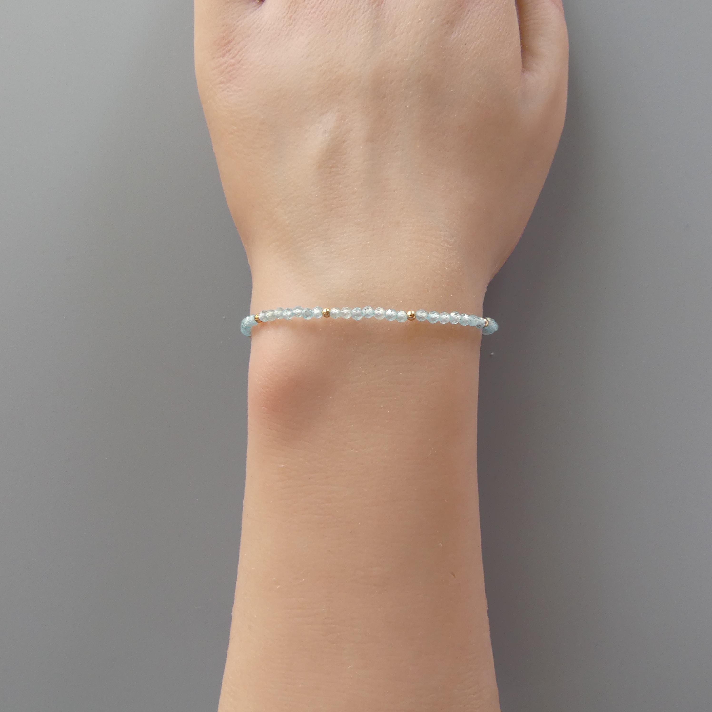 Tiny Sky Blue Apatite Bracelet Dainty Gemstone Beaded Bracelet Crystal Jewelry Minimalist Boho Chic Birthday Gift for Mom Wife Bridesmaids