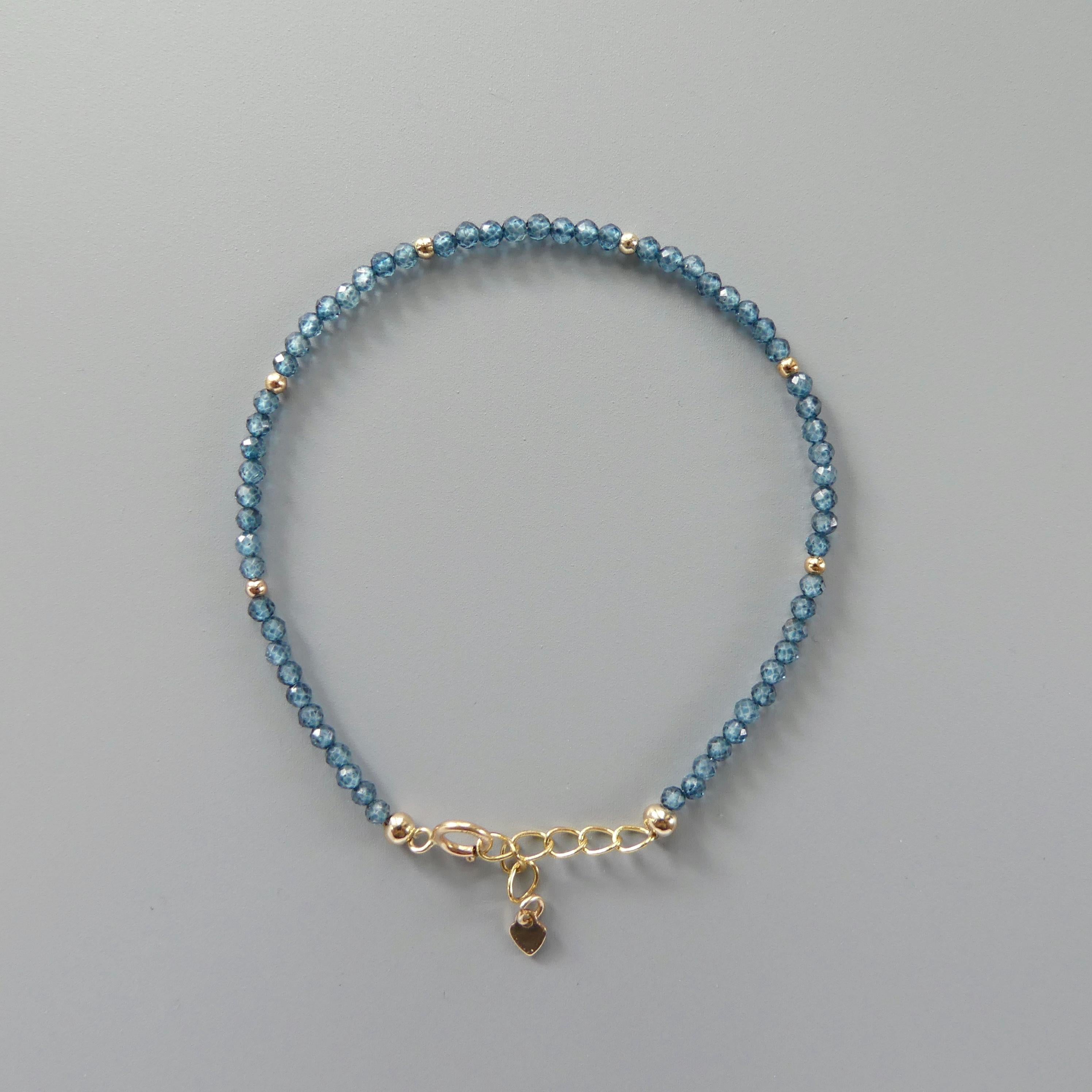 Tiny London Blue Topaz Bracelet Dainty Gemstone Beaded Jewelry Minimalist Crystal December Birthstone Birthday Gift Mom Wife Bridesmaid Gift