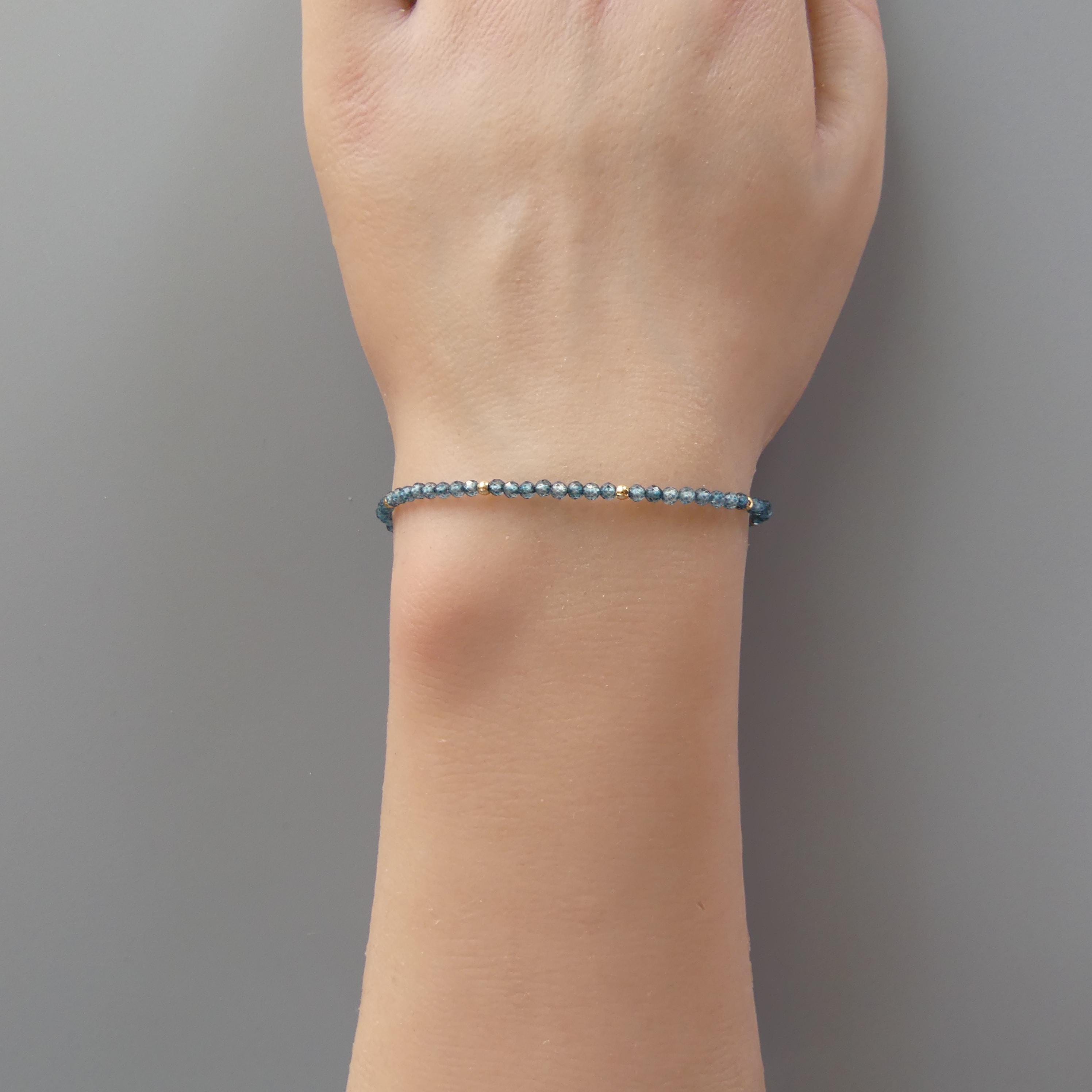 Tiny London Blue Topaz Bracelet Dainty Gemstone Beaded Jewelry Minimalist Crystal December Birthstone Birthday Gift Mom Wife Bridesmaid Gift